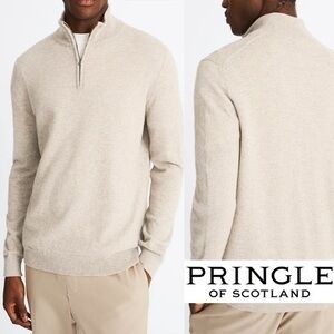 Pringle NWT Zip Neck Cashmere Jumper In Dark Natural Beige Sweater XL